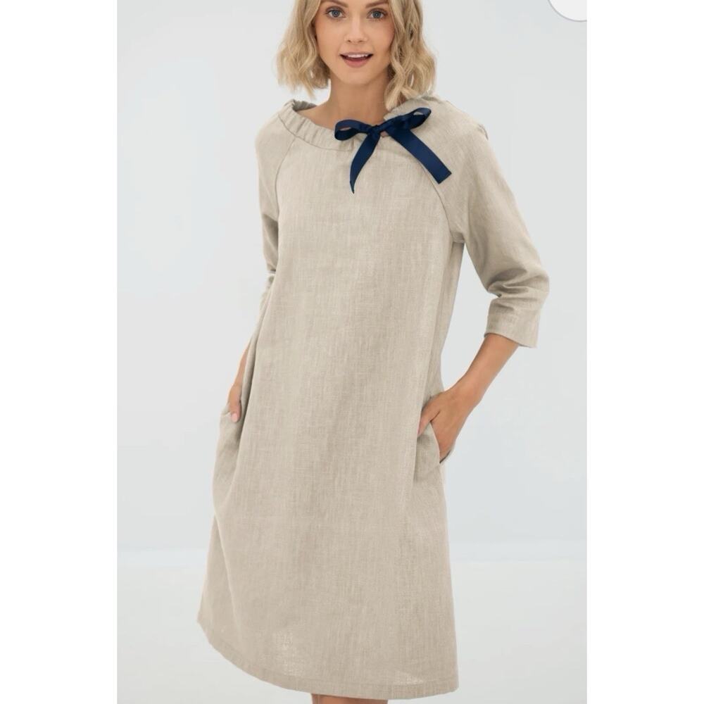 NWOT Le Muse A Line Dress Linen Blend The French Cocktail Beige Size XL